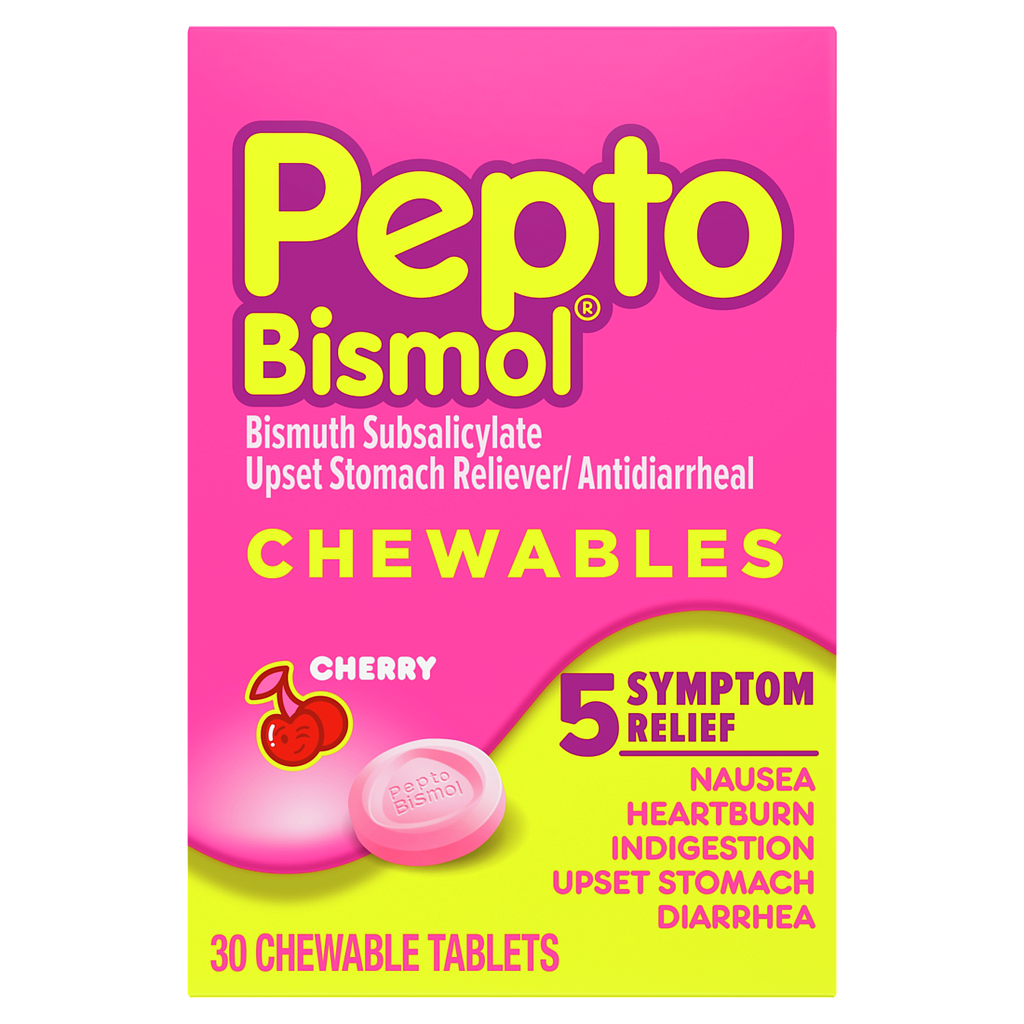 Pepto Bismol Chewable Tablets, Cherry Flavor, 30 Count, 24/CS